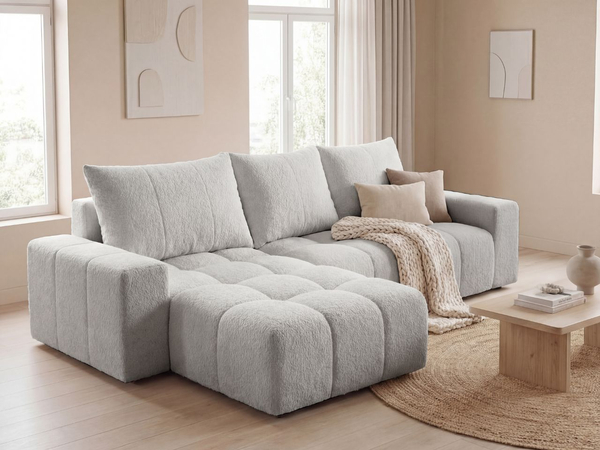 Ecksofa L-Form mit Schlaffunktion und Bettkasten Bresso Grau