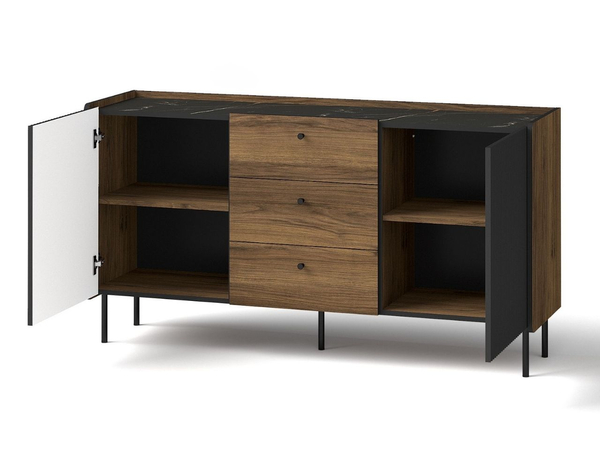 Kommode mit Türen und Schubladen 150 cm Pascale Nussbaum Warmia, Schwarz