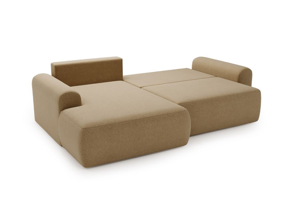 Ecksofa L-Form mit Schlaffunktion und Bettkasten Savana Links Bouclé-Stoff Hellbraun