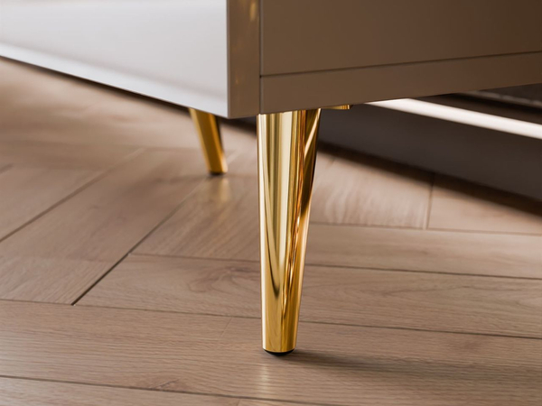 Viertürige Kommode 158 cm Glamour-Stil auf goldfarbenen Metallbeinen Lunelie Kaschmirglanz