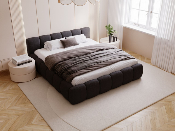 Polsterbett mit Bettkasten und Lattenrost 140x200 Cloud Low Bouclé-Stoff Schwarz
