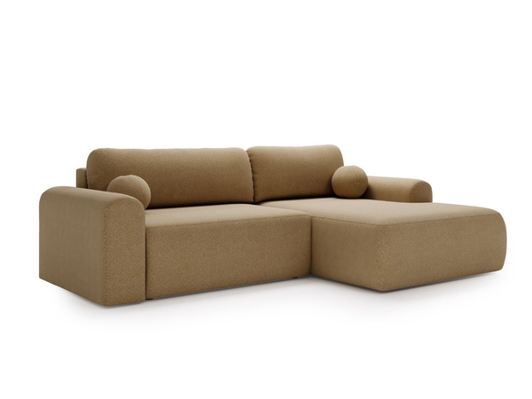Ecksofa L-Form mit Schlaffunktion und Bettkasten Savana Rechts Bouclé-Stoff Hellbraun