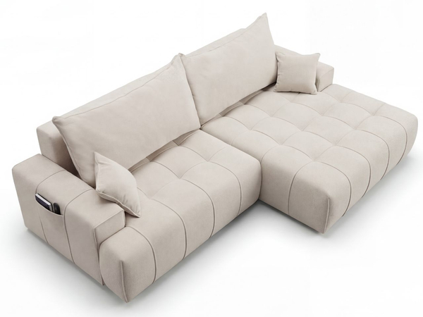 Ecksofa L-Form mit Schlaffunktion und Bettkasten Tulio Rechts Beige
