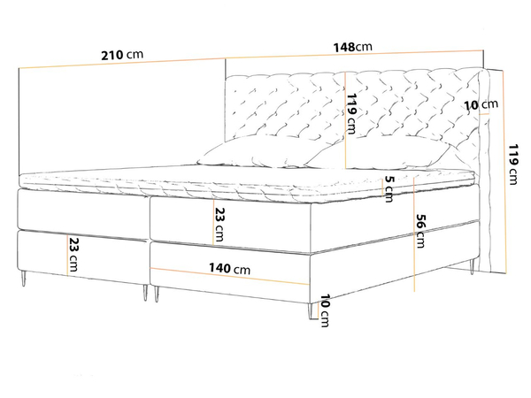 Boxspringbett mit Bettkasten 140x200 Bergamo Braun