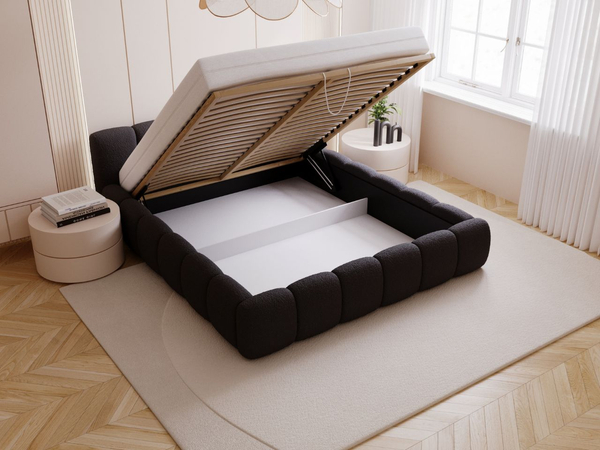 Polsterbett mit Bettkasten und Lattenrost 200x200 Cloud Low Bouclé-Stoff Schwarz