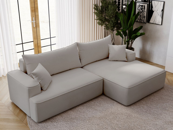 Ecksofa L-Form Rechts mit Schlaffunktion und Bettkasten California Hellgrau