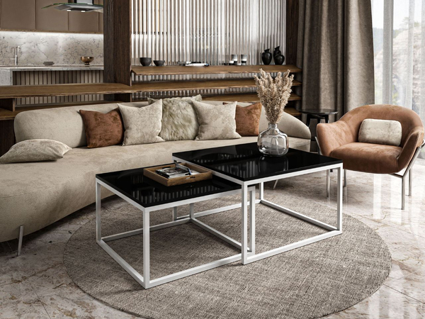 Couchtisch auf weißem Gestell Asumi Schwarz Hochglanz 40x46