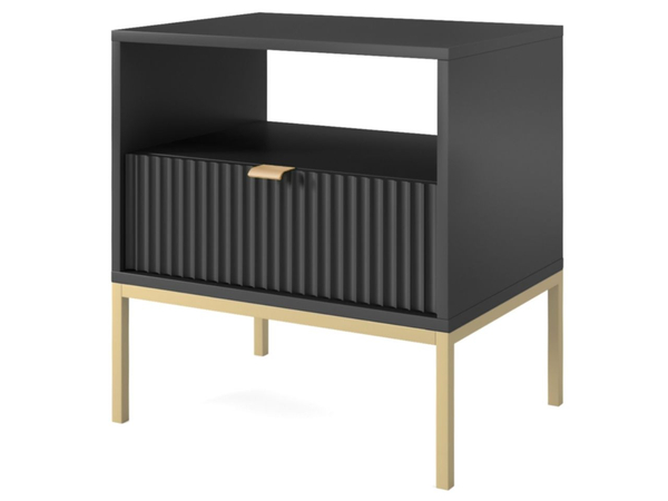 Nachtschrank mit Schublade Amber Schwarz, Gold Frame