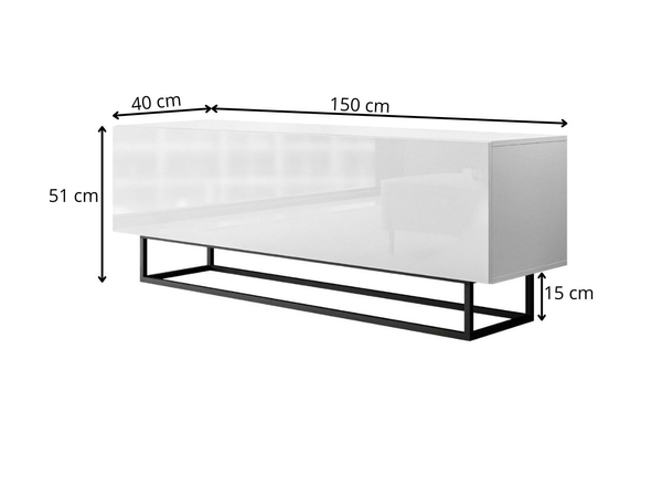 TV-Lowboard mit Türen auf Schwarzen Metallgestell150 cm Nodoo Weiß Hochglanz