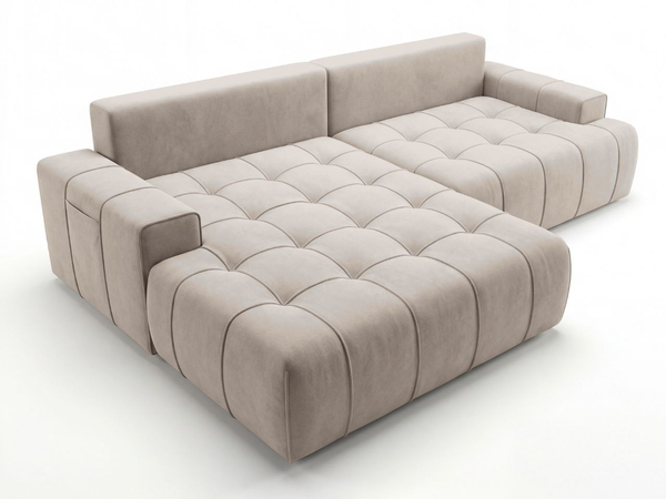 Ecksofa L-Form mit Schlaffunktion und Bettkasten Tulio Links Beige