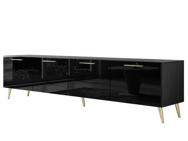 TV-Lowboard mit Türen auf Goldenen Metallbeinen 200 cm Noaé Schwarz Hochglanz
