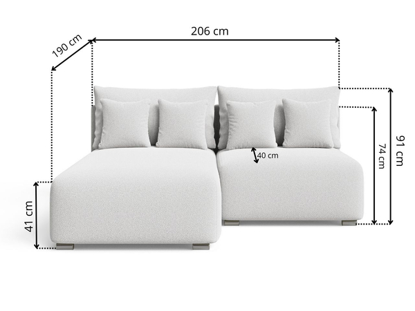 Ecksofa L-Form Links mit Schlaffunktion und Bettkasten Ronni Weiß