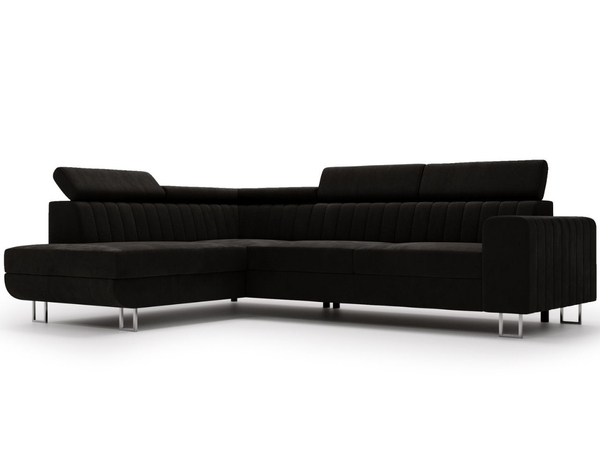 Ecksofa mit Schlaffunktion und Bettkasten Berona links Schwarz