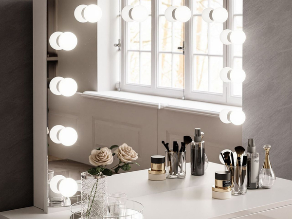 Schminktisch Glamour mit Schubladen, Spiegel und LED-Beleuchtung Brisa Weiß Hochglanz