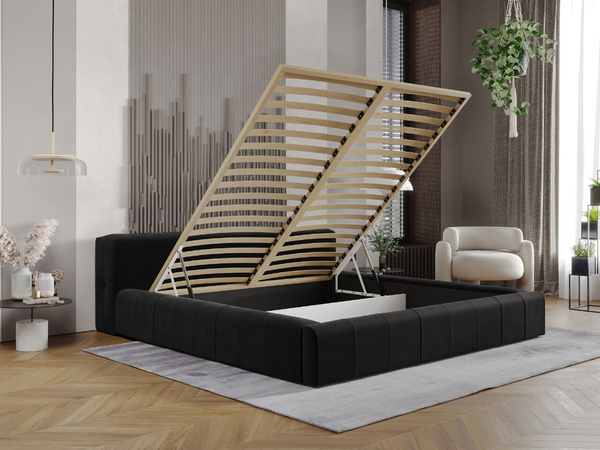 Polsterbett mit Bettkasten und Lattenrost 180x200 Lipari Schwarz