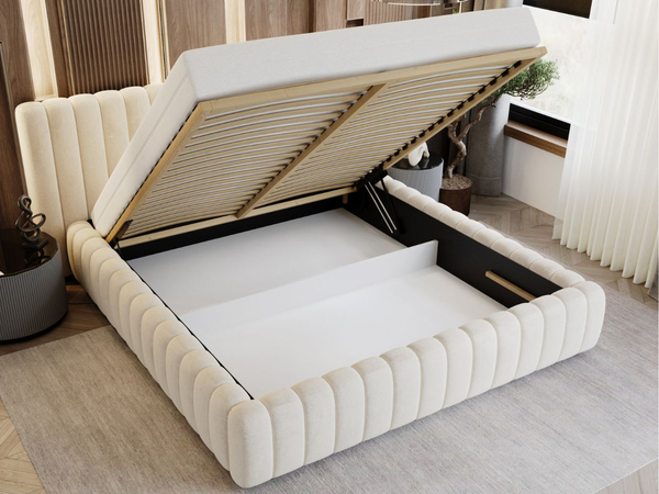 Polsterbett mit Bettkasten und Lattenrost 120x200 Bliss Beige