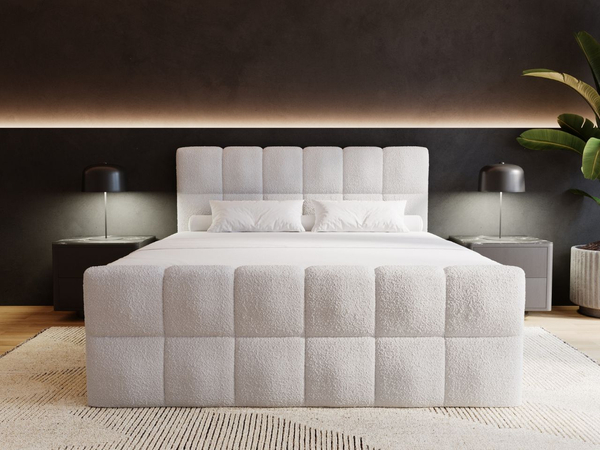 Boxspringbett mit Bettkasten 200x200 Bouclé-Stoff Alicante Grau
