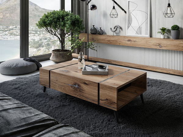 Wohnzimmer-Set im Loft-Stil auf Beinen Lunelie Eiche Flagstaff