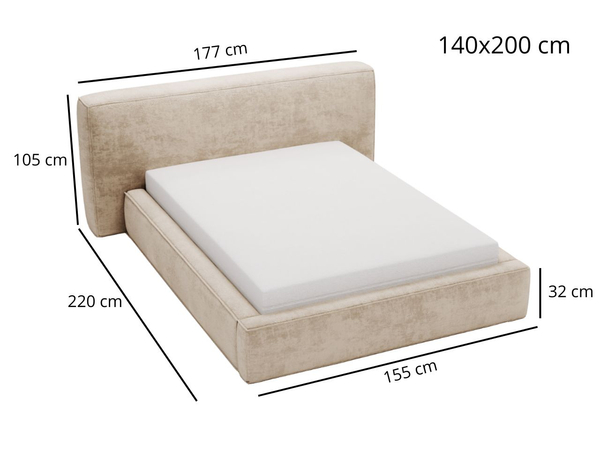Polsterbett mit Bettkasten und Lattenrost 140x200 Monza Beige