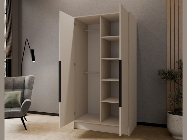 Kleiderschrank mit Spiegel 100 cm Lucca Kaschmir mit schwarzen Griffen