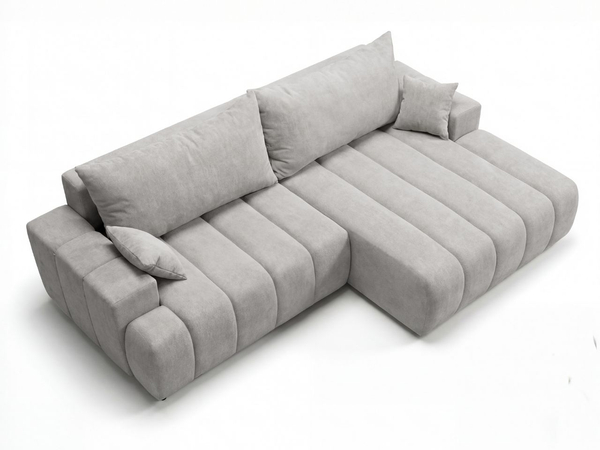Ecksofa L-Form Rechts mit Schlaffunktion und Bettkasten Caleo Hellgrau
