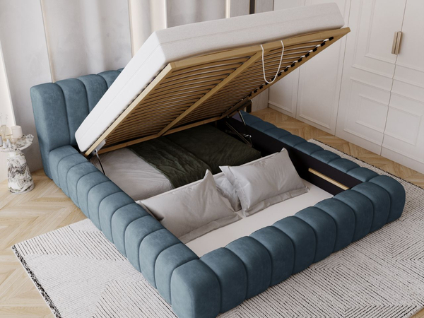 Polsterbett mit Bettkasten und Lattenrost 180x200 Italia Blau