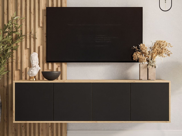 Hängendes TV-Lowboard mit Türen Vivance Schwarz und Eiche Artisan