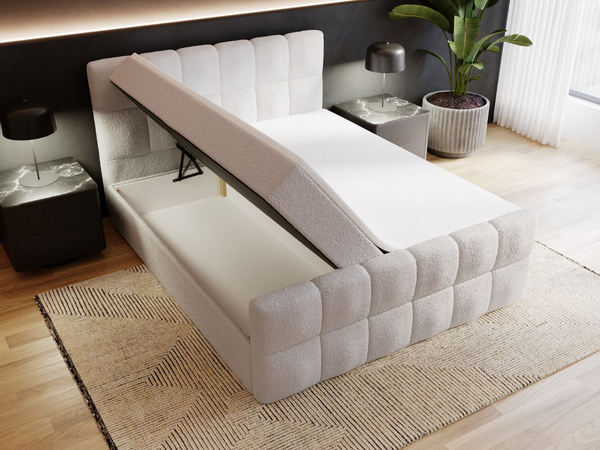 Boxspringbett mit Bettkasten 160x200 Bouclé-Stoff Alicante Grau