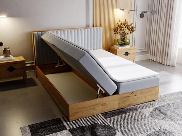 Boxspringbett mit Bettkasten 140x200 Forest Hellgrau