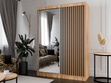 Schiebetürenschrank mit Spiegel und Lamellen 150 cm Loreto Handwerk Goldene Eiche, Schwarz