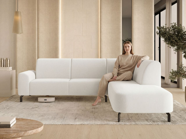 Ecksofa L-Form Rechts Regento Bouclé-Stoff Weiß