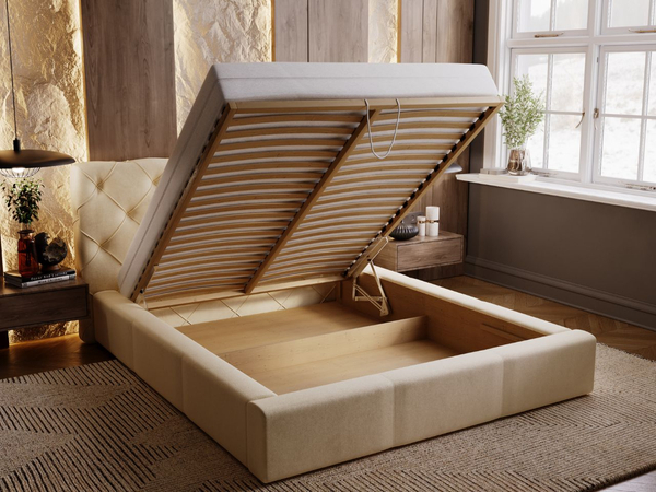 Polsterbett mit Bettkasten und Lattenrost 160x200 Milano Beige
