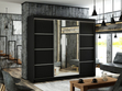 Schiebetürenschrank mit Spiegel 250 cm mit LED-Beleuchtung Portel Schwarz