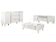 Wohnzimmer-Set mit goldenen Metallbeinen und goldenen Griffen Lunelie Weiß Hochglanz