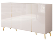 Viertürige Kommode 158 cm Glamour-Stil auf goldfarbenen Metallbeinen Lunelie Kaschmirglanz