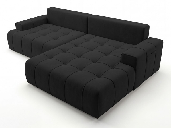 Ecksofa L-Form mit Schlaffunktion und Bettkasten Tulio Rechts Schwarz