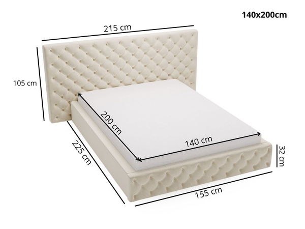 Polsterbett mit Bettkasten und Lattenrost 140x200 Madera Beige