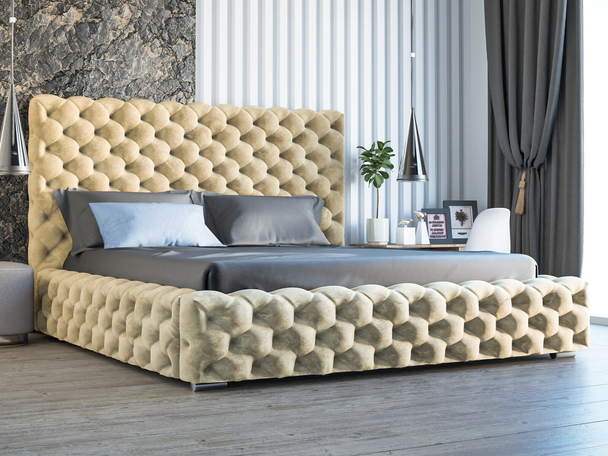 Polsterbett mit Bettkasten und Lattenrost 200x200 Heaven Beige