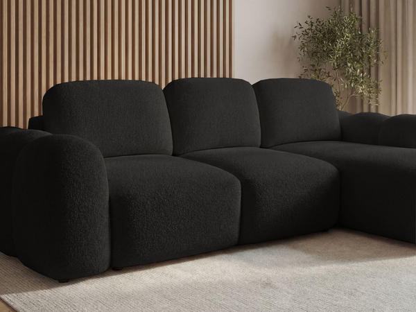 Ecksofa L-Form mit Schlaffunktion und Bettkasten Avelin Rechts Schwarz