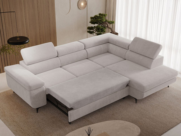 Ecksofa L-Form mit Schlaffunktion und Bettkasten Argon Rechts Grau