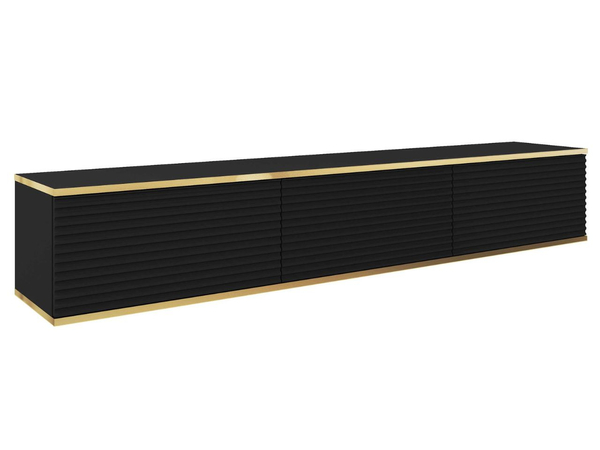 TV-Lowboard Hänge mit Türen 175 cm Diolo Schwarz mit geriffelter Vorderseite