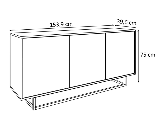Dreitürige Kommode 154 cm im Loft-Stil auf weißem Gestell – Vivance, Weiß matt & Eiche Artisan