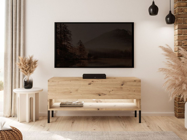 TV-Schrank 90 cm mit LED-Beleuchtung und schwarzen Beinen Aurelie Artisan Eiche