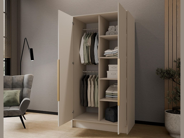 Kleiderschrank 100 cm Perugia Kaschmir mit goldenen Griffen