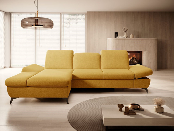 Ecksofa L-Form Links mit Schlaffunktion und Bettkasten Hannover Gelb