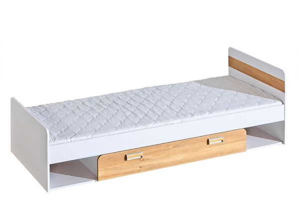 Einzelbett mit Schublade für ein Jugendzimmer Lindo Weiß, Nash Eiche