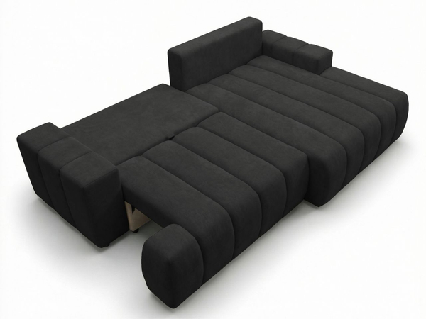 Ecksofa L-Form Rechts mit Schlaffunktion und Bettkasten Caleo Schwarz