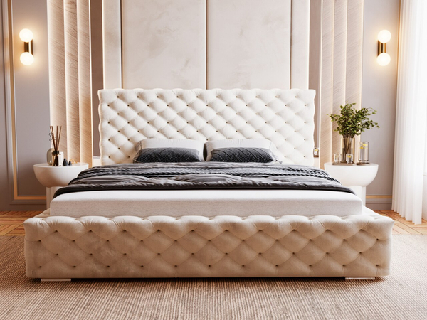 Polsterbett mit Bettkasten und Lattenrost 200x200 Astra Beige