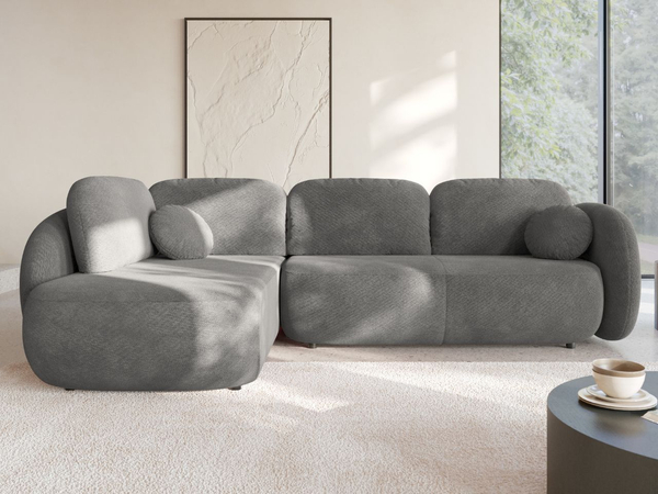 Ecksofa mit Schlaffunktion und Bettkasten Links Carino Grau