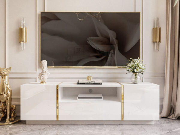 Wohnzimmer-Set im Glamour-Stil Lunelie Weiß Hochglanz